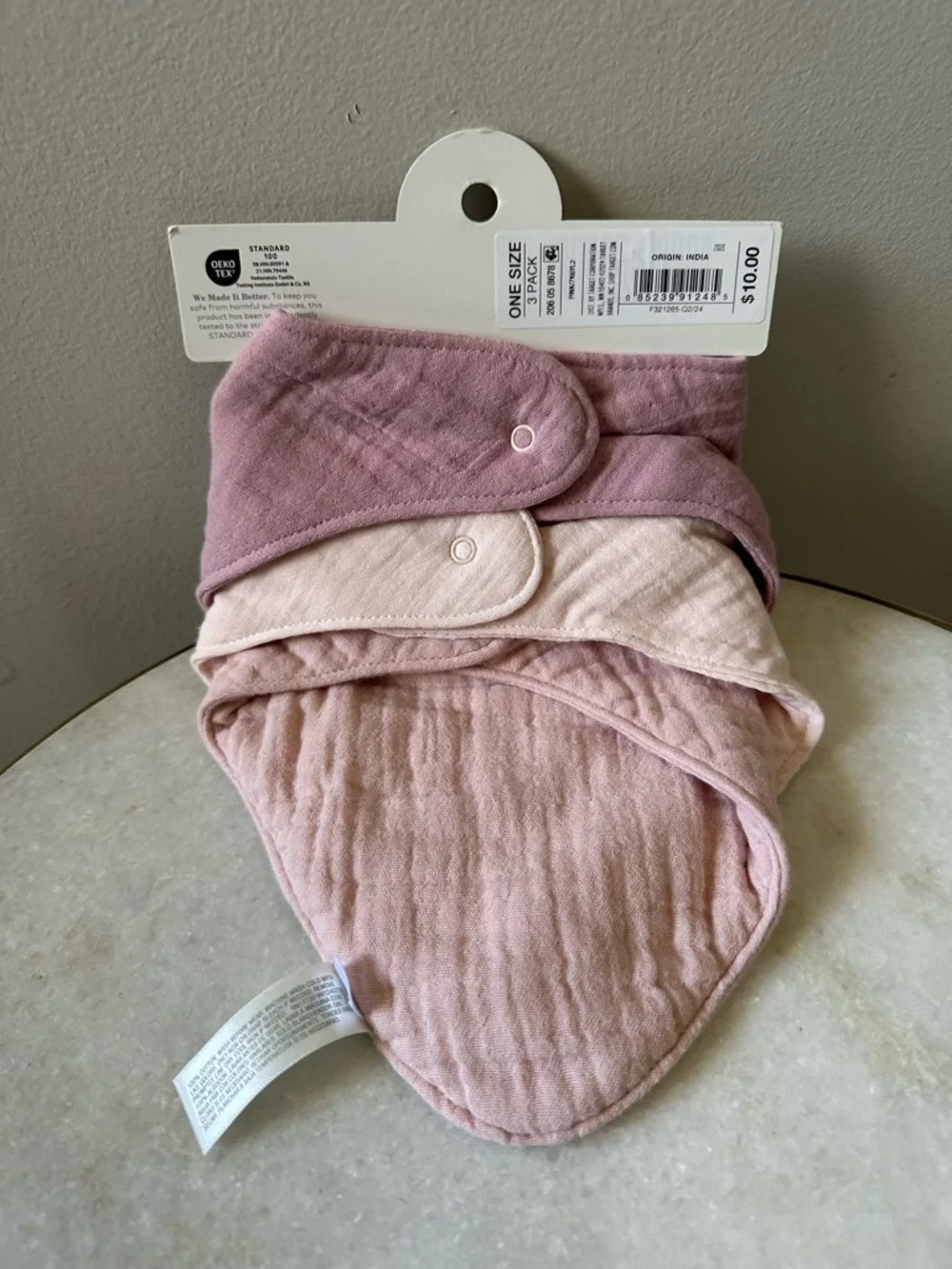Cloud Island Baby Girl 3 Pack Pink Muslin Bandana Bibs Drool Burp Bib Snap 0-3M